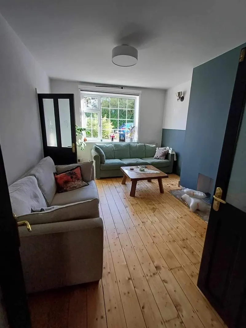 Period lounge redecorated in soft sage and grey
